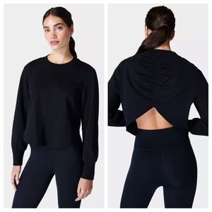 Sweaty Betty Black Refine Ruched Pullover Sweatshirt Sz M